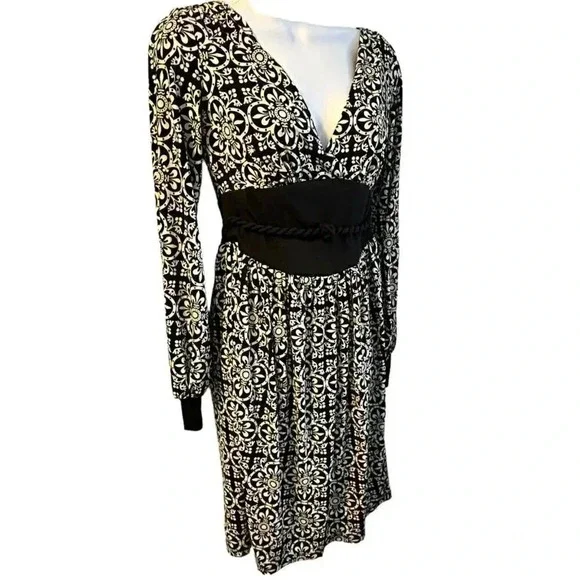 London Times dress women's size 4 knee length black and white print - Picture 2 of 13